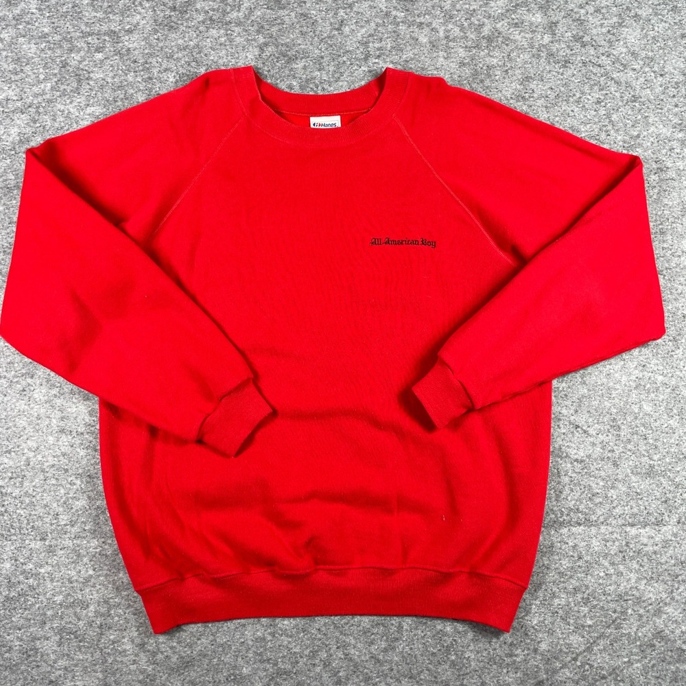 Vinatge 80s All American Boy Hanes Sweatshirt Mens L Red Pullover Made In USA